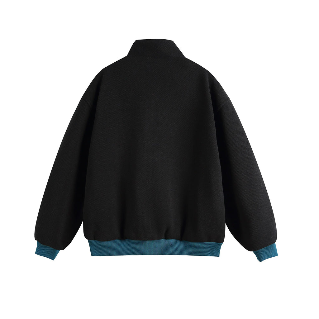 Embroidery Design Button Closure Stand Collar Loose Fit Men's Jacket