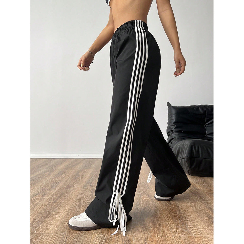 Fashion Casual Color-Block Wide-Leg Pants for Women High-Waisted Loose Fit Spring Style