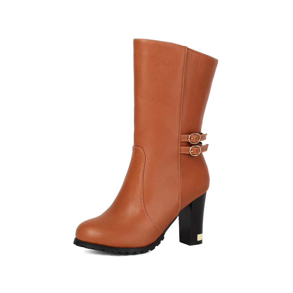 Fashion High-Heeled Mid-Calf Boots for Women, Solid Color with Side ZipperTrendy Autumn/Winter Style Made to order, ships in 7 days