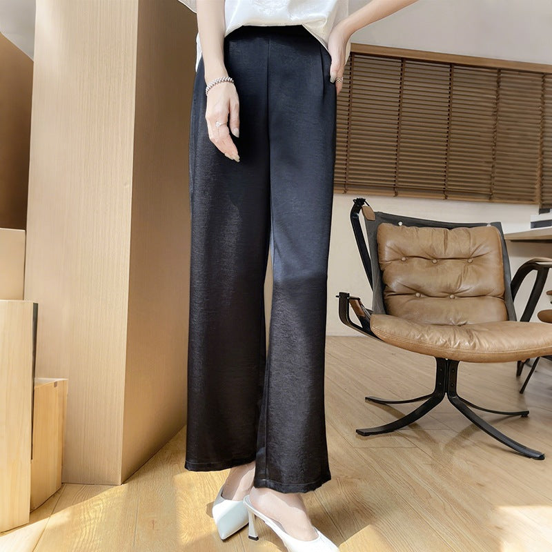Acetate Wide-Leg Pants Women Slim Fit Lightweight High Waist Straight Leg Outer Wear Suit Pants Satin
