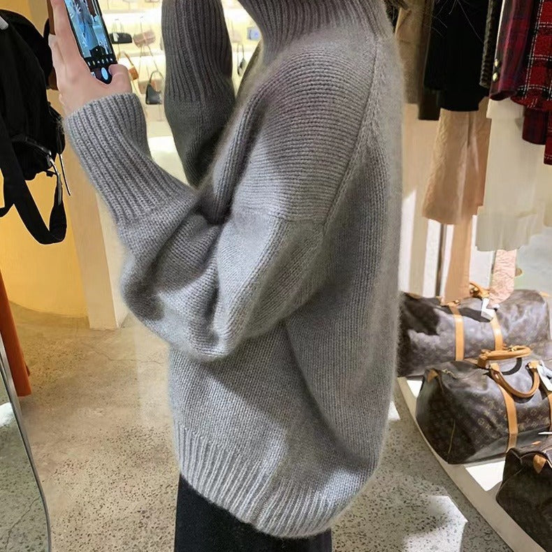 High neck solid color sweater for women in autumn and winter