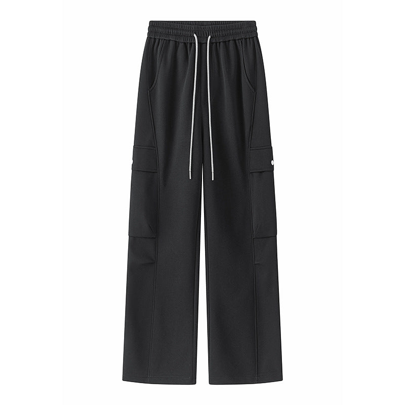 New Men's Cargo Casual Pants, Knife-Edge Flat-Crotch Pants Heavyweight Cotton Trousers, High-Quality Patchwork Straight Leg, Loose Fit