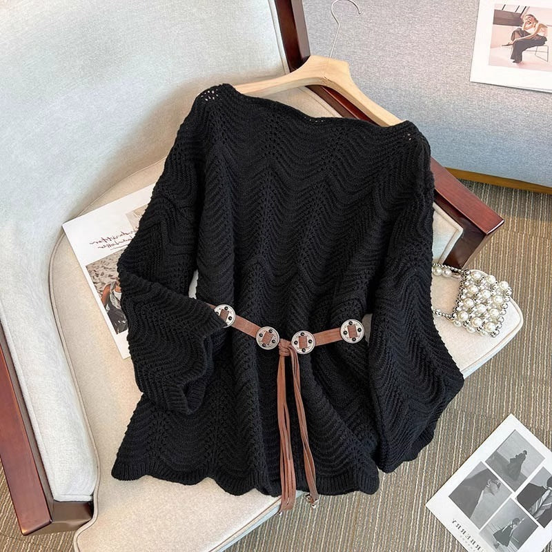 Lace one shoulder pullover knitted sweater for women