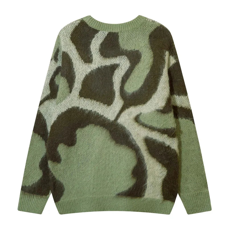 Streetwear Knitted Sweaters Mens Harajuku Pattern Spliced O-Neck Jumpers Hip Hop Oversized Casual Loose Pullovers Unisex