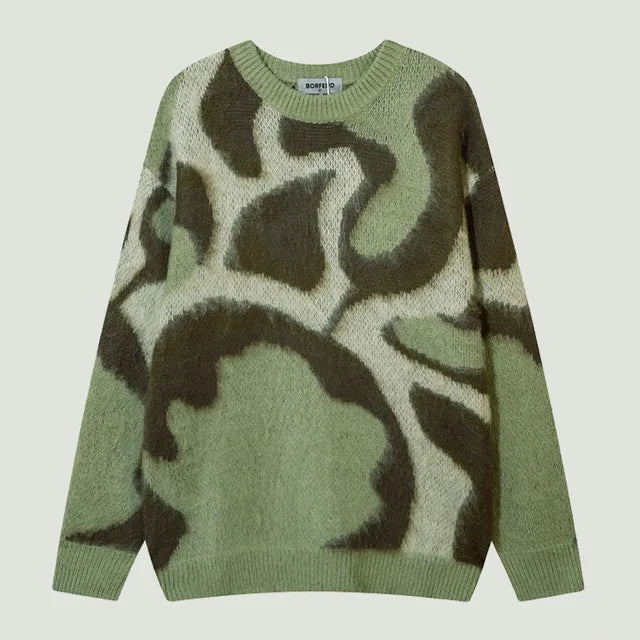 Streetwear Knitted Sweaters Mens Harajuku Pattern Spliced O-Neck Jumpers Hip Hop Oversized Casual Loose Pullovers Unisex