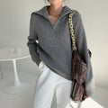 Knitted sweater with collar and zipper for women