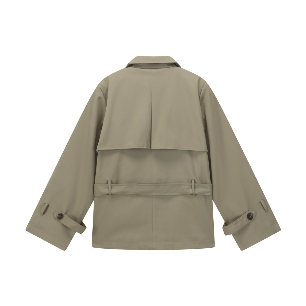 Double-breasted Short Trench Coat Men's Loose Casual Design Turn-down Collar Outerwear