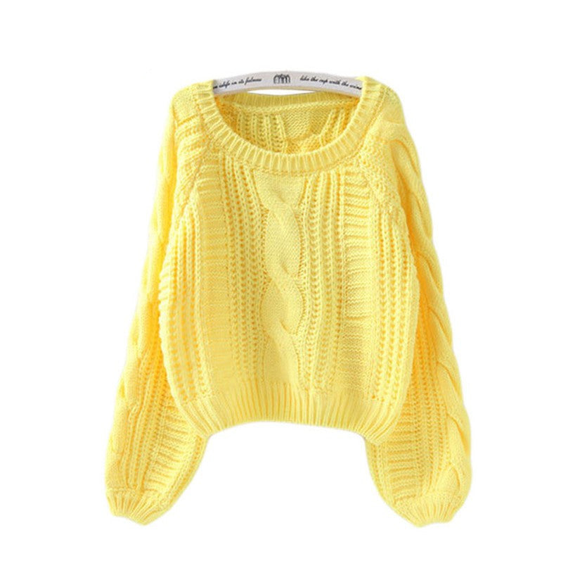Round neck pullover versatile short Fried Dough Twists sweater for women