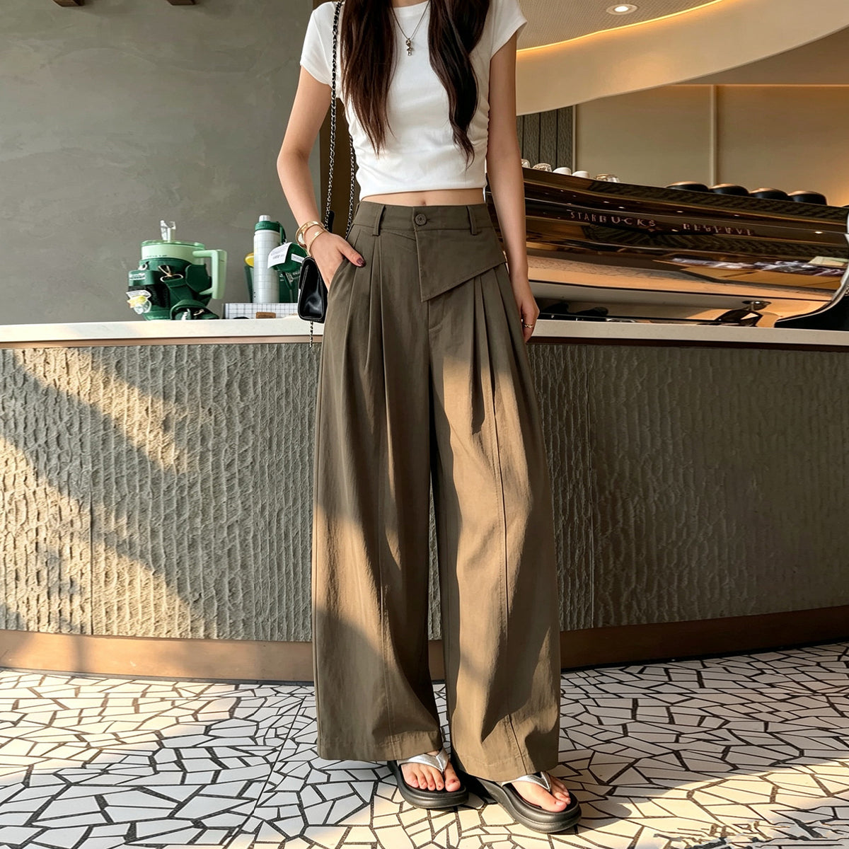 Casual Loose Wide-Leg Pants with Elastic Waistband, Breathable and Stylish Trousers for Everyday Wear