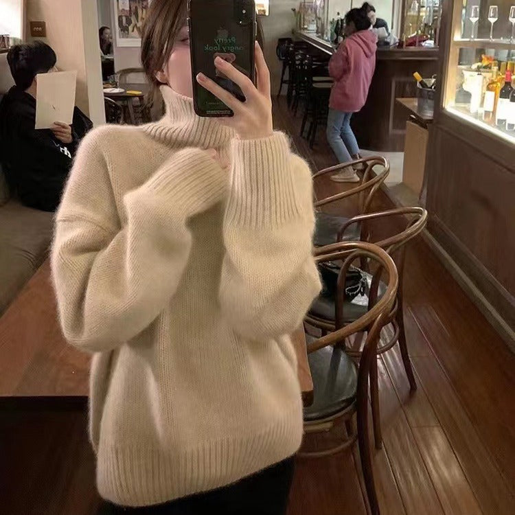 High neck solid color sweater for women in autumn and winter
