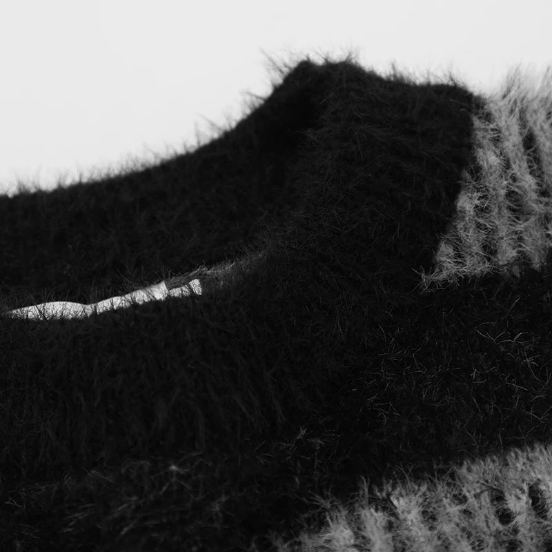 High Street Zebra Striped Patchwork Knitted Sweaters Mens Hip Hop Harajuku Casual Loose O-Neck Y2K Pullovers Couples