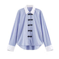 Color blocked lapel striped shirt for women