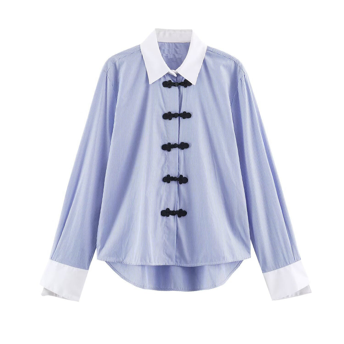Color blocked lapel striped shirt for women