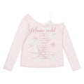 Cartoon starfish print slanted shoulder long sleeved T-shirt for women