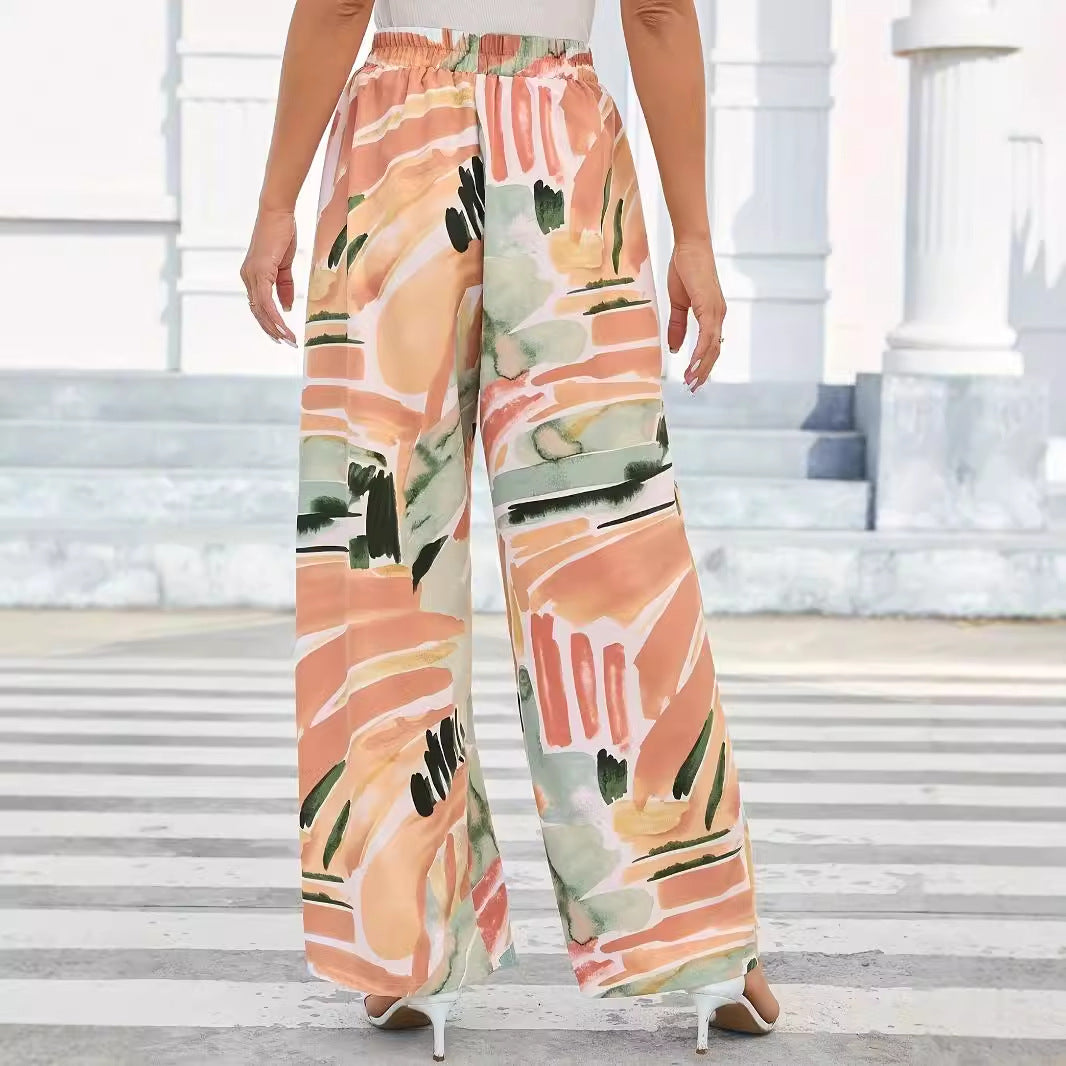 Elastic waist wide leg pants