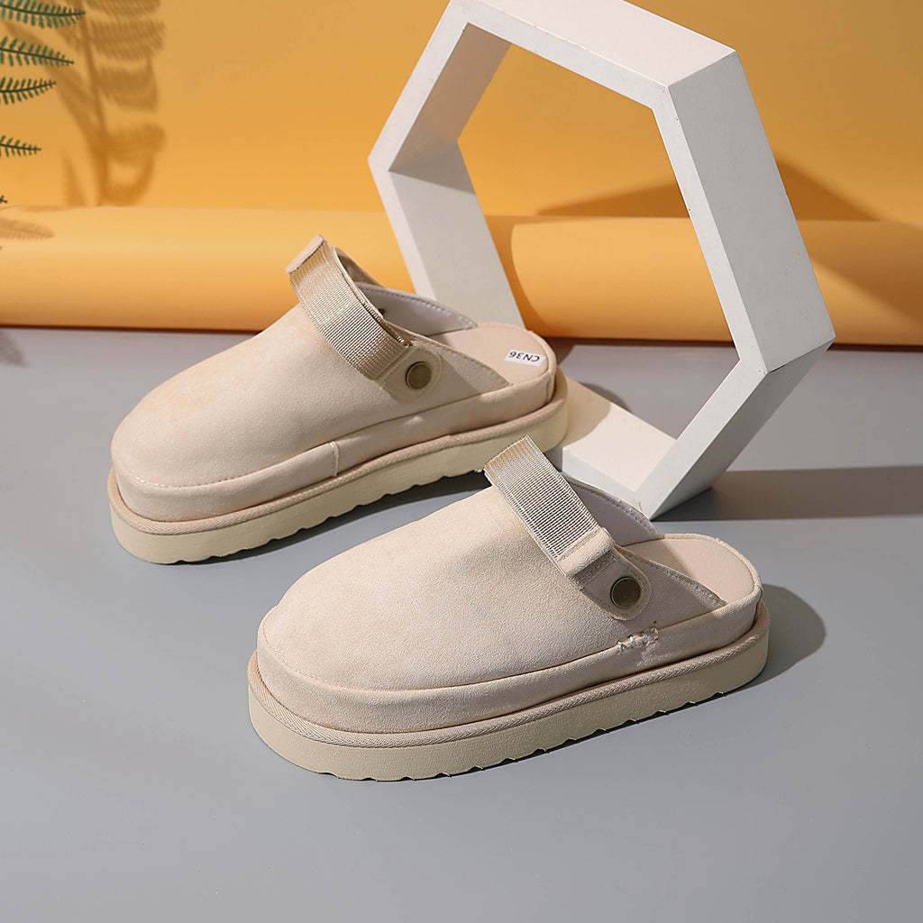 Thick-soled Canvas Slip-On Moccasin-Style Half Slippers for Women