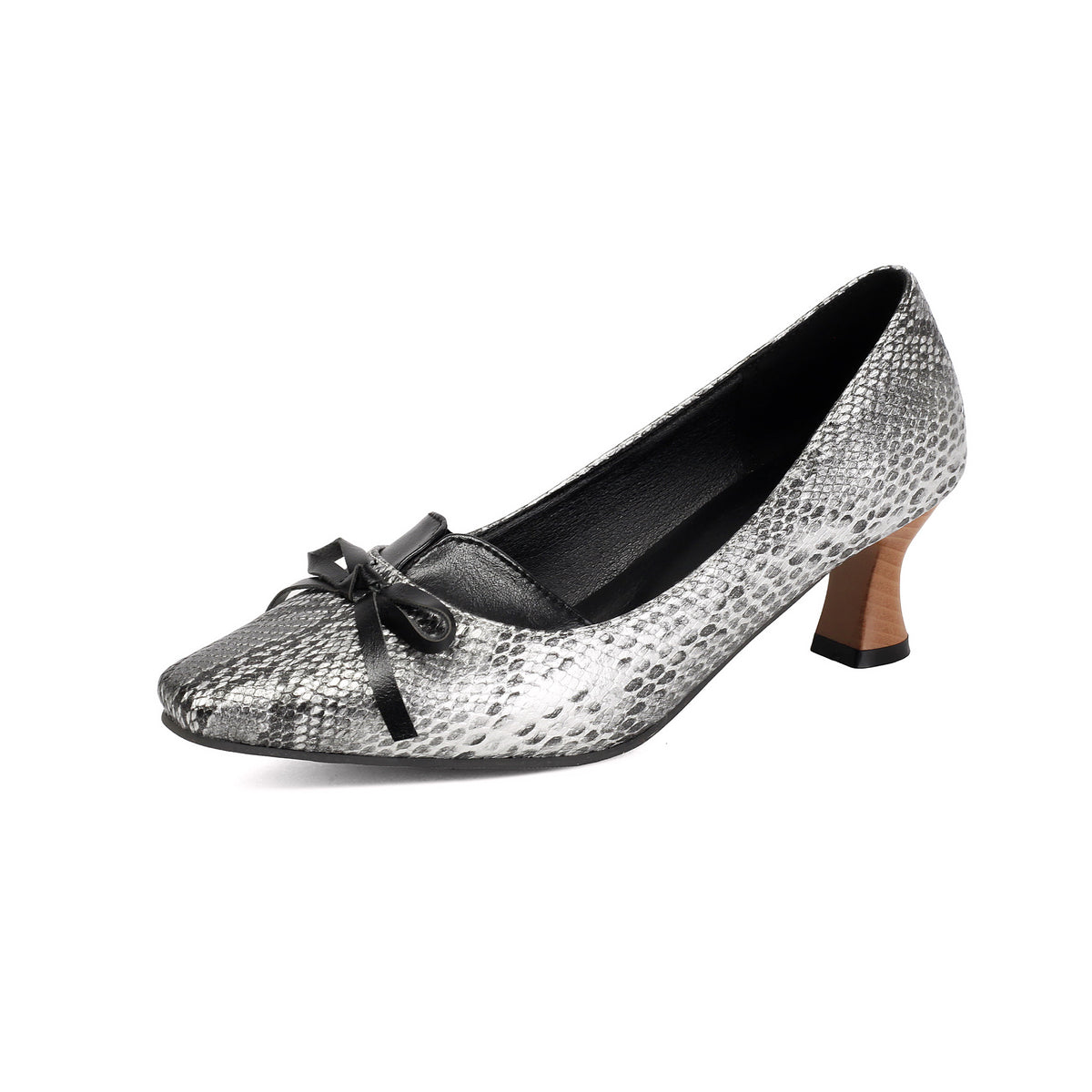 Leopard print square toe high-heeled women's retro shallow bow single shoes Made to order, ships in 7 days