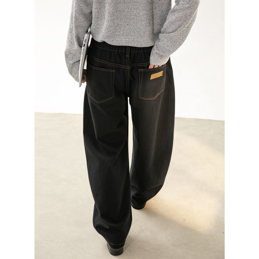 Twill texture knife-cut casual pants for men, autumn straight-leg loose color-blocked topstitching retro long pants