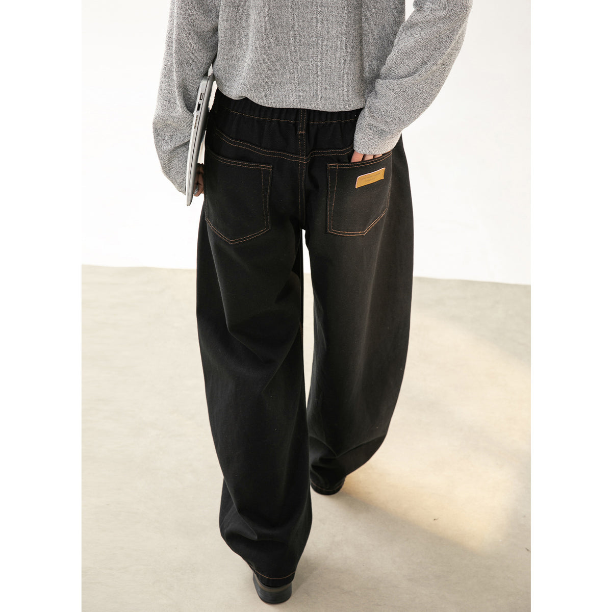 Twill texture knife-cut casual pants for men, autumn straight-leg loose color-blocked topstitching retro long pants