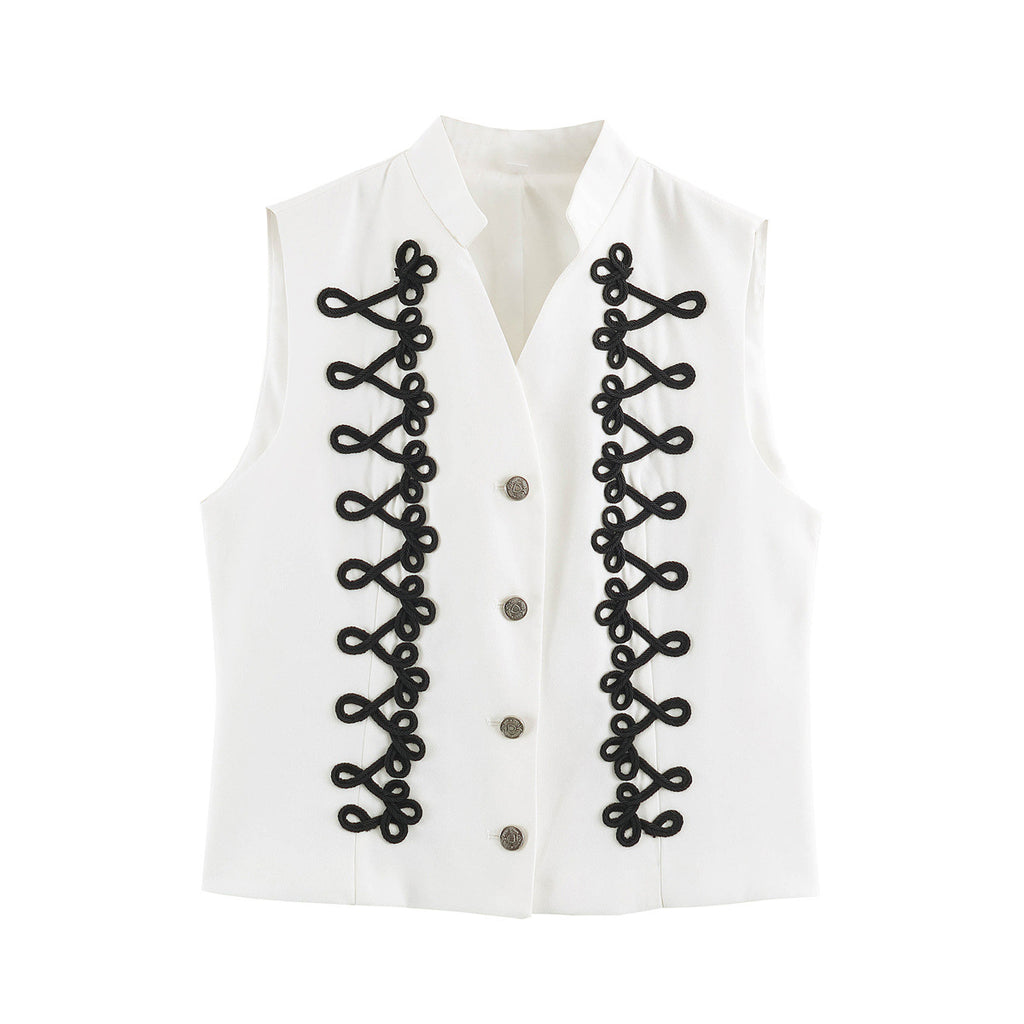 Knot wrapped flower sleeve buckle sleeveless vest women