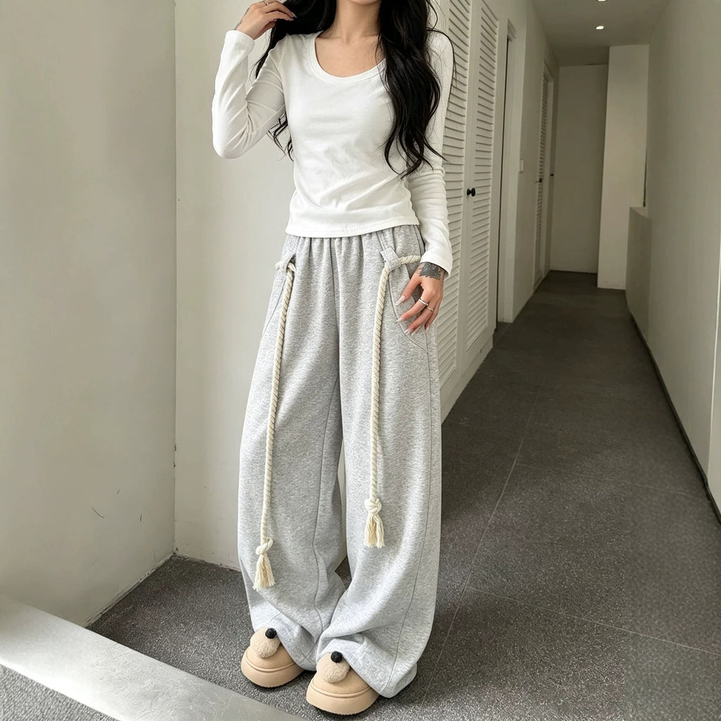 Casual Street Style Women's Loose Wide-Leg Sweatpants Fashionable Spring and Autumn High Street Sporty Pants