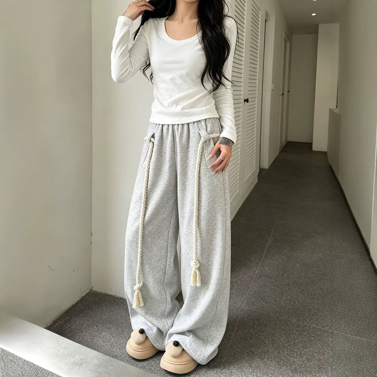 Casual Street Style Women's Loose Wide-Leg Sweatpants Fashionable Spring and Autumn High Street Sporty Pants