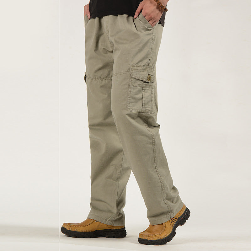 Spring Men's Elastic Waist Pants for Middle-Aged and Elderly Dads, Straight Leg, Loose Fit, Oversized, Plus Size, Casual Trousers, Long Pants