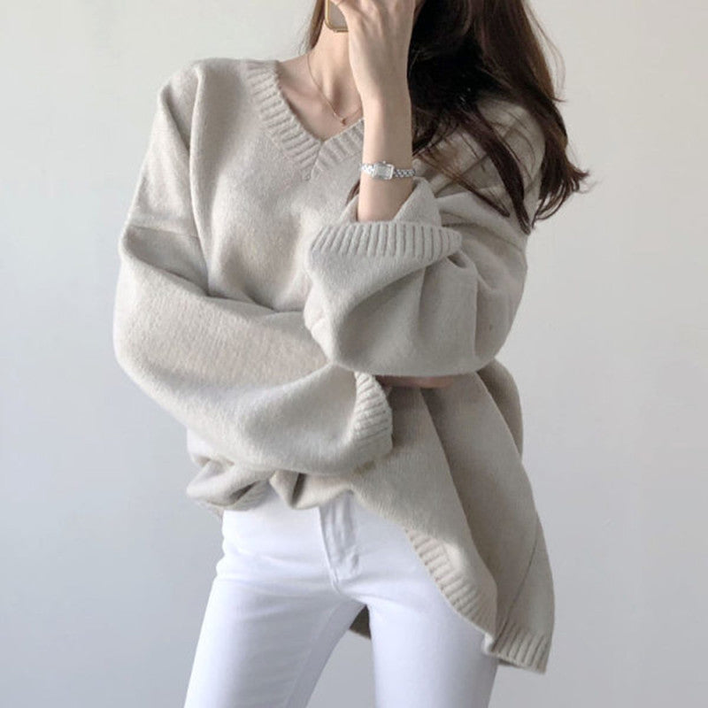 Lazy style loose outer sweater for women
