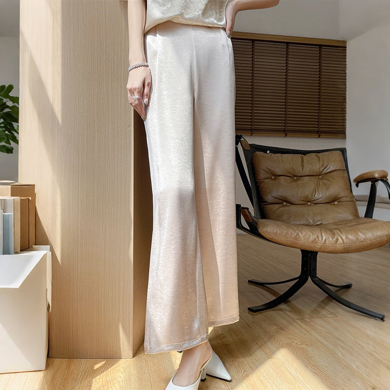 Acetate Wide-Leg Pants Women Slim Fit Lightweight High Waist Straight Leg Outer Wear Suit Pants Satin