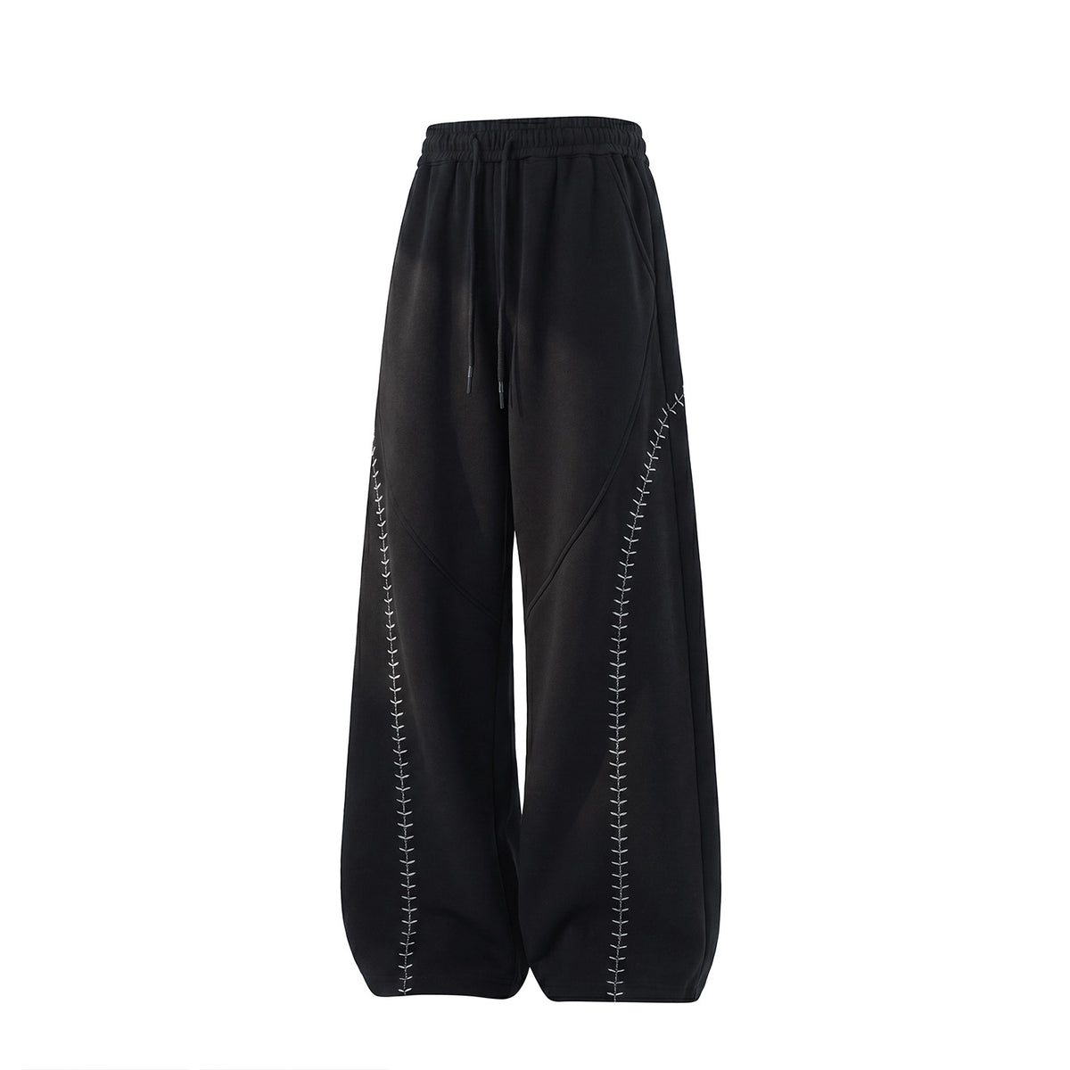 Light Retro Knife-Style Casual Pants for Men, Autumn Loose Fit with Drape, Color-Blocking Embroidery Panel Track Pants