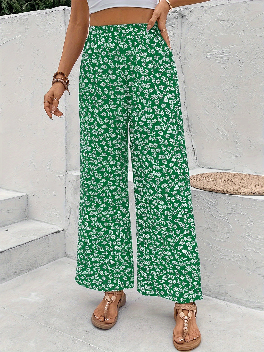 High waisted floral print loose wide leg pants
