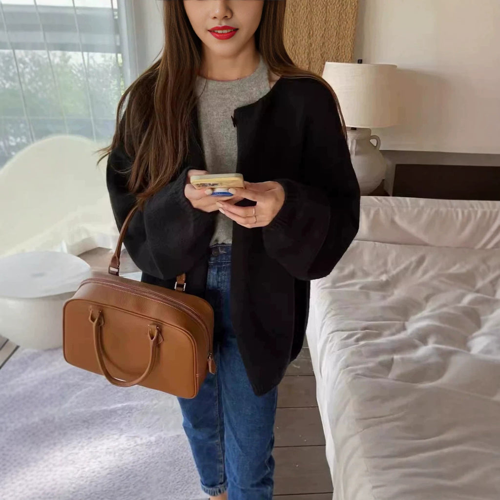 Round Neck Knit Cardigan for Women, Versatile Single Button Inner Layer Sweater Coat