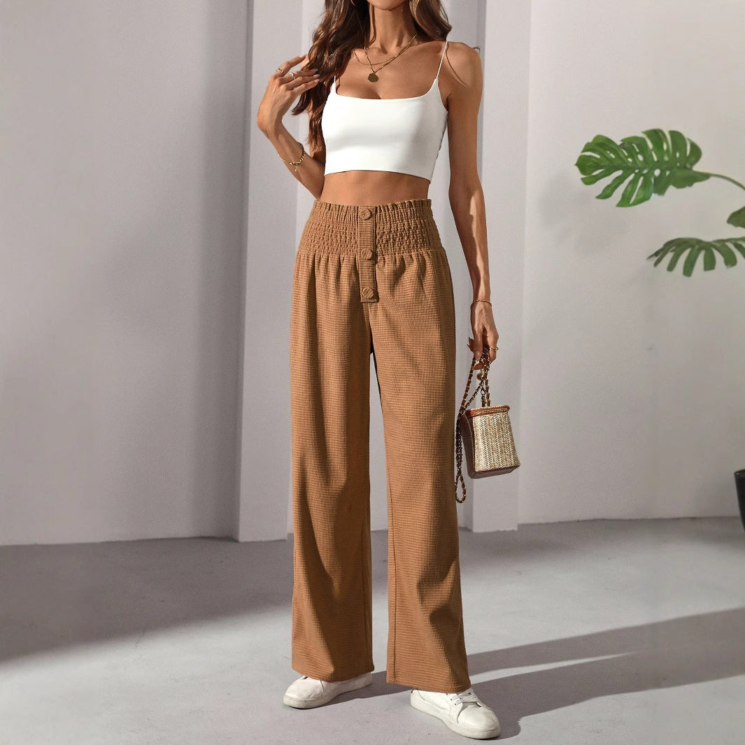 Wide solid color high waisted pants