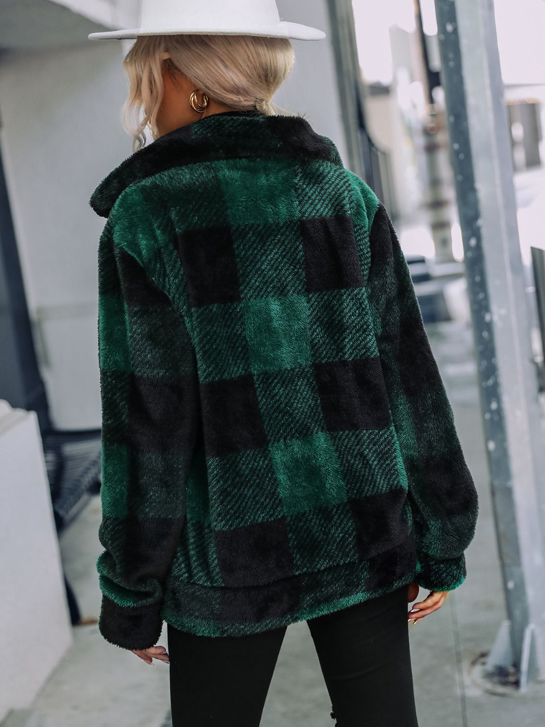 Women Plaid Zip-Up Collared Jacket
