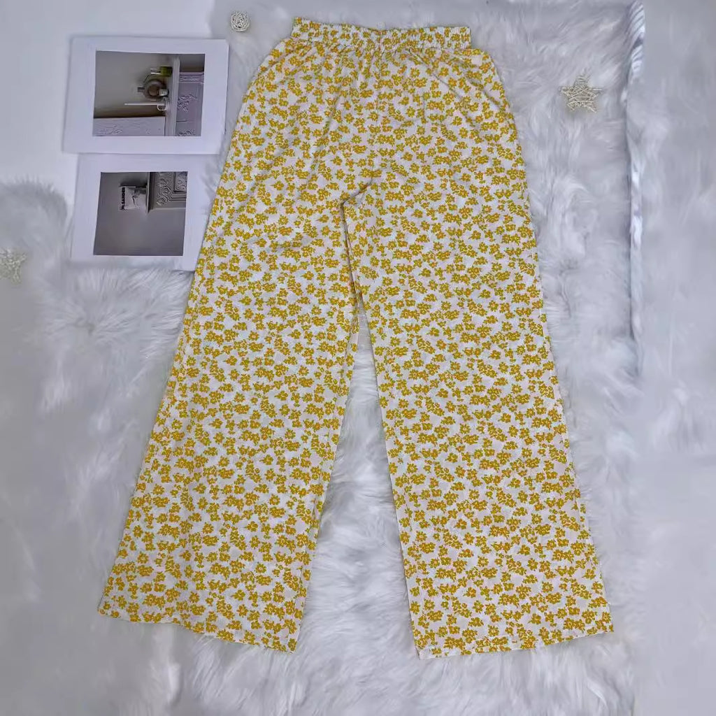 High waisted floral print loose wide leg pants