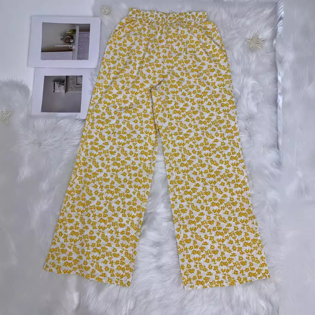 High waisted floral print loose wide leg pants