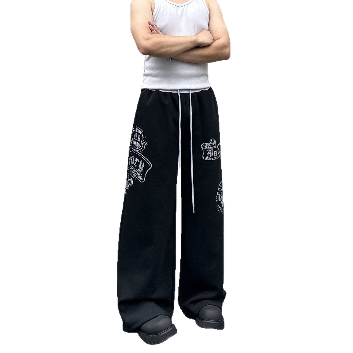 Retro Patchwork Color-Blocking Waistband Casual Pants Men's Printed Sweatpants Fashion Brand Versatile Sport Long Pants