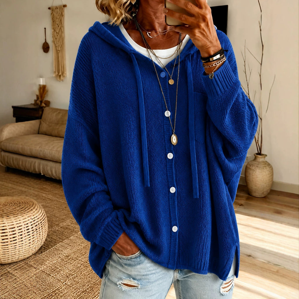 Button knit hooded sweater cardigan jacket
