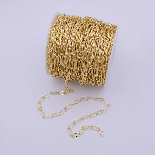 14K Gold Filled Unique Unfinished Chain, Wholesale Sunburst & Textured Paper Clip Chain by Yard, 14.5X5.5mm Paperclip Chain | ROLL-712