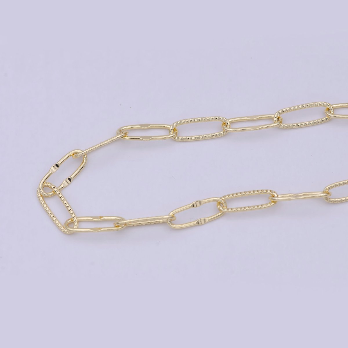 14K Gold Filled Unique Unfinished Chain, Wholesale Sunburst & Textured Paper Clip Chain by Yard, 14.5X5.5mm Paperclip Chain | ROLL-712