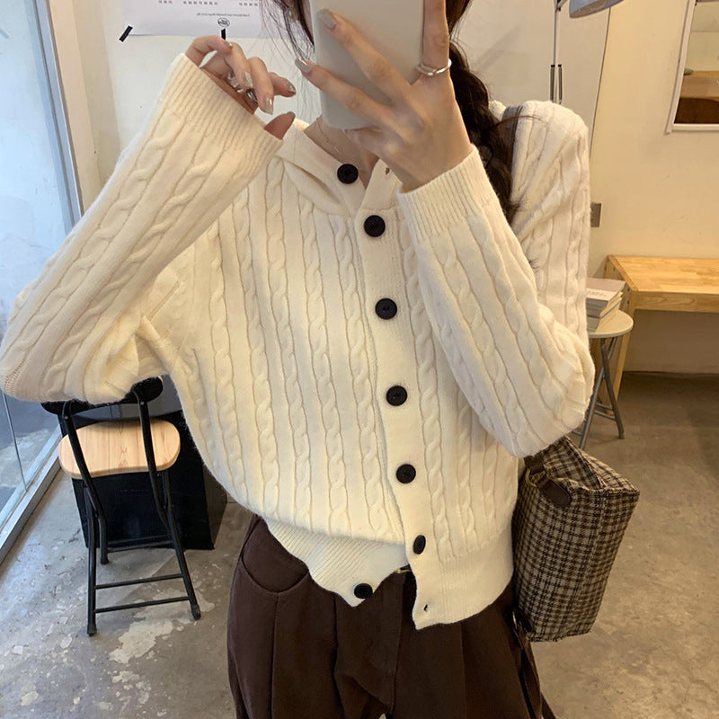 Hooded Cable Knit Cardigan for Women, Design Button Sweater Coat