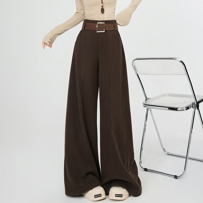 Autumn Wool Trousers for Women, High Waist, Slimming Straight Leg, Loose Wide Leg, Versatile Drapey Casual Floor-Length Pants