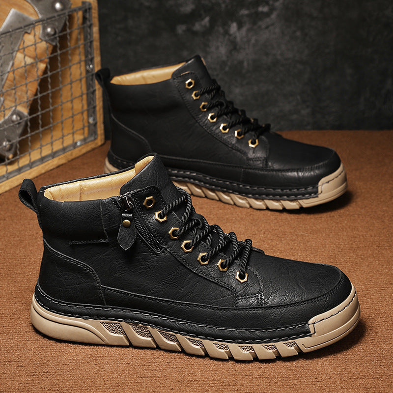 Autumn and Winter Outdoor Casual Men's Plus Size Martin Boots Fashion Trendy Versatile Thick Sole Mid-Cut Boots