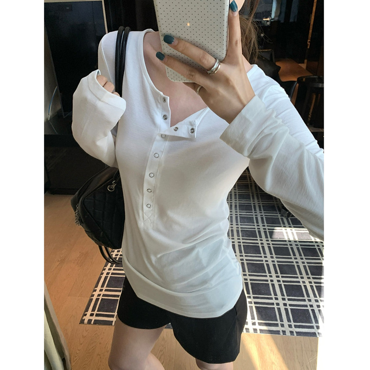 Long Sleeve Half-Open Collar T-Shirt Women Slim Fit Base Layer Top