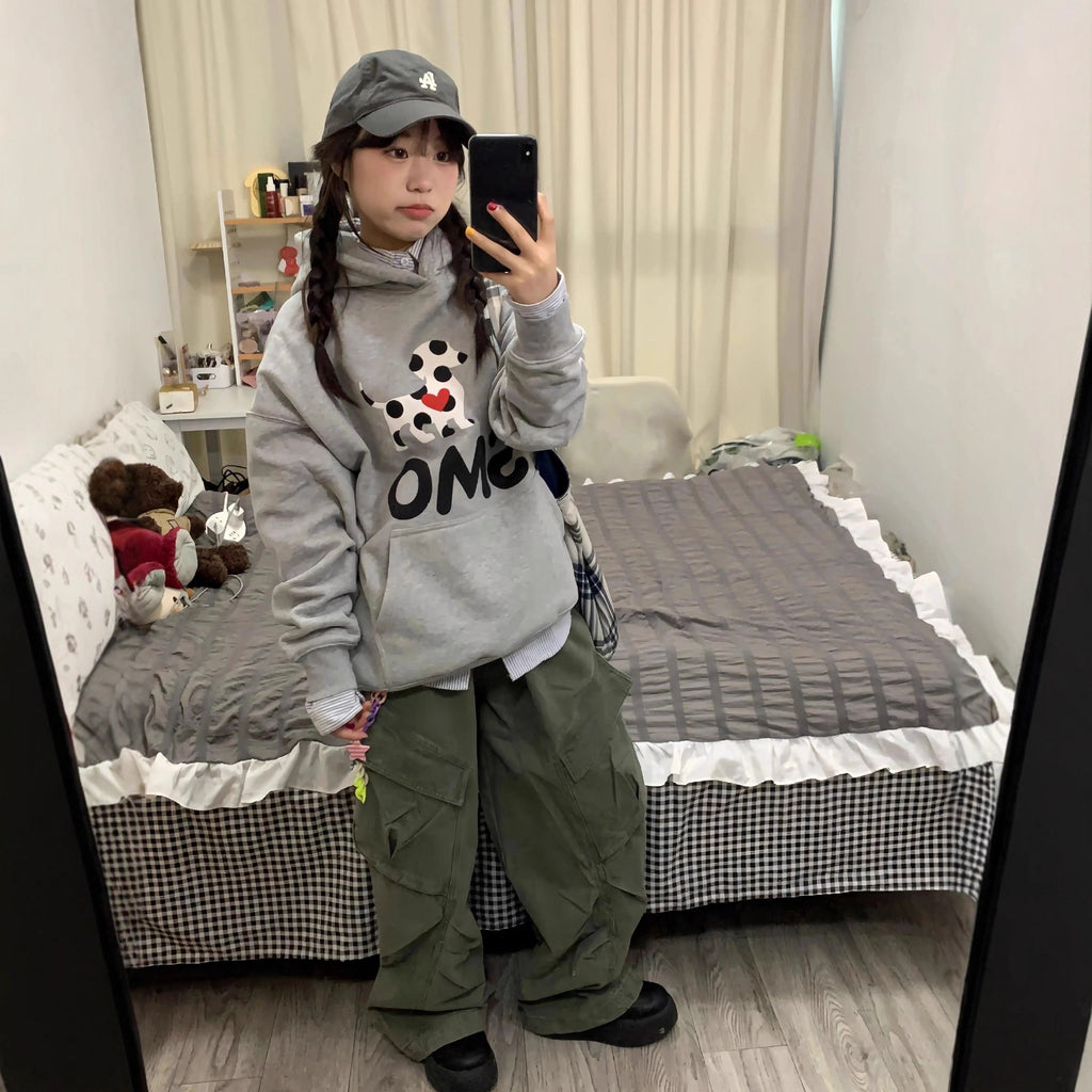 Heavyweight Dalmatian Print Hoodie for Women,  Loose Casual Stylish Outerwear Top