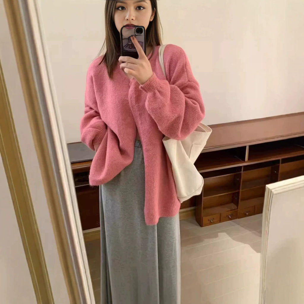 Round Neck Knit Cardigan for Women, Versatile Single Button Inner Layer Sweater Coat