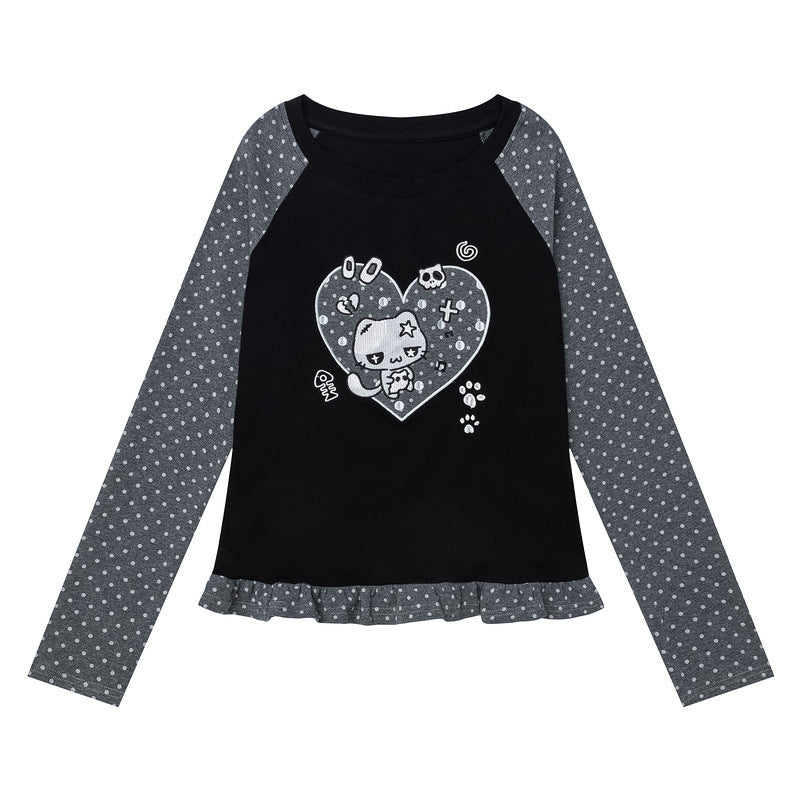 Color blocked polka dot long sleeved top