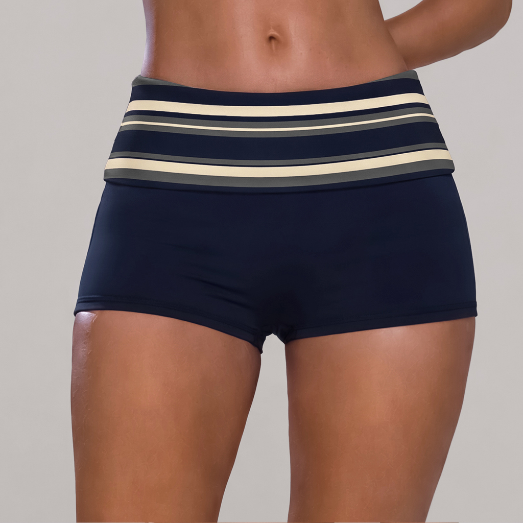 Stripe High-Waist Yoga Shorts for Women, Quick-Dry Fitness Workout Tights, High-Waisted Fitted Three-Quarter Length Pants
