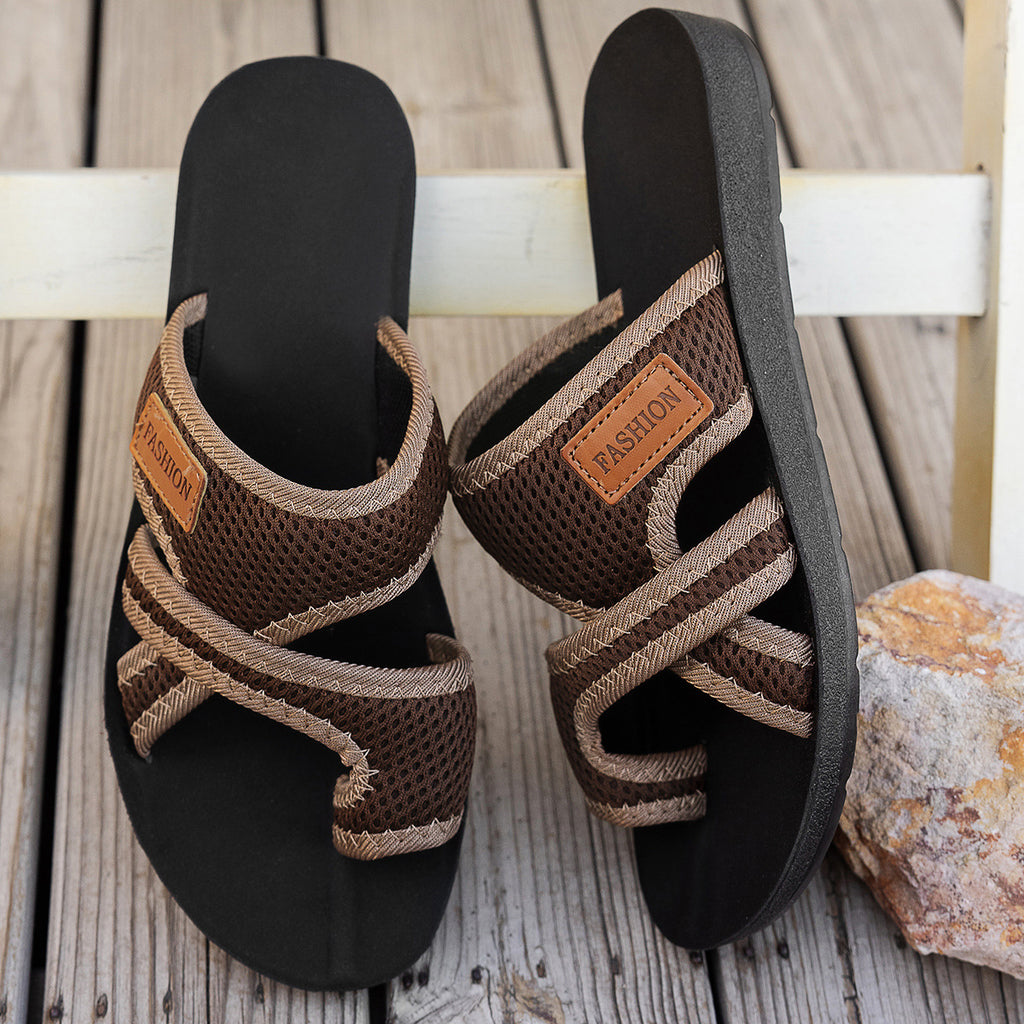 Casual Mesh Breathable Flat Slides for Women, Lightweight Toe-Thru Sandals