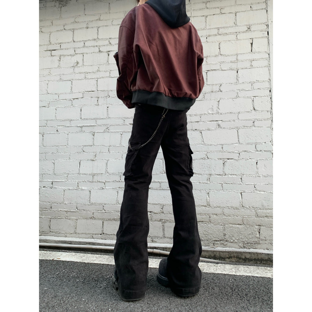 Black Studs Patchwork Workwear Denim Pants